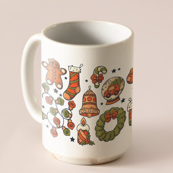Christmas Coffee Mug. Christmas Element Collection Coffee Cup. 15oz Ceramic Mug - Picture 5 of 5